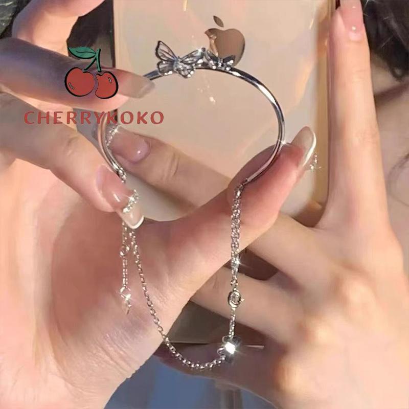 🍒🍒CHERRYKOKO Vòng Tay Hở Mạ Bạc Hình Bướm Thời Trang Cho Nữ