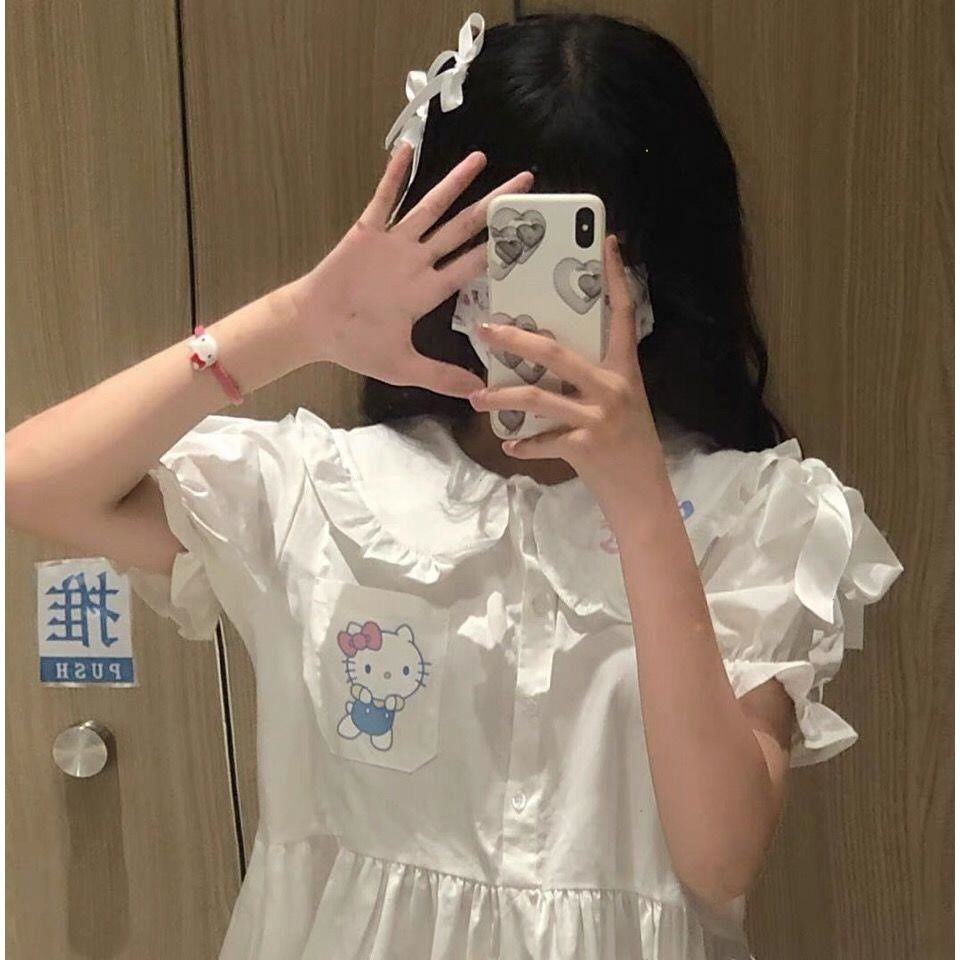 Đầm Công Chúa Màu Trắng Cổ Búp Bê Mềm Mại Phong Cách Nhật Bản Ngọt Ngào Thời Trang Mùa Hè Cho Nữ