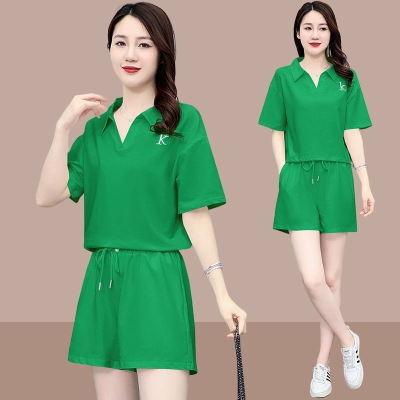 Set Đồ Thể Thao Ngắn Tay Màu Xanh Lá Thời Trang Mùa Hè 2023 Cho Nữ