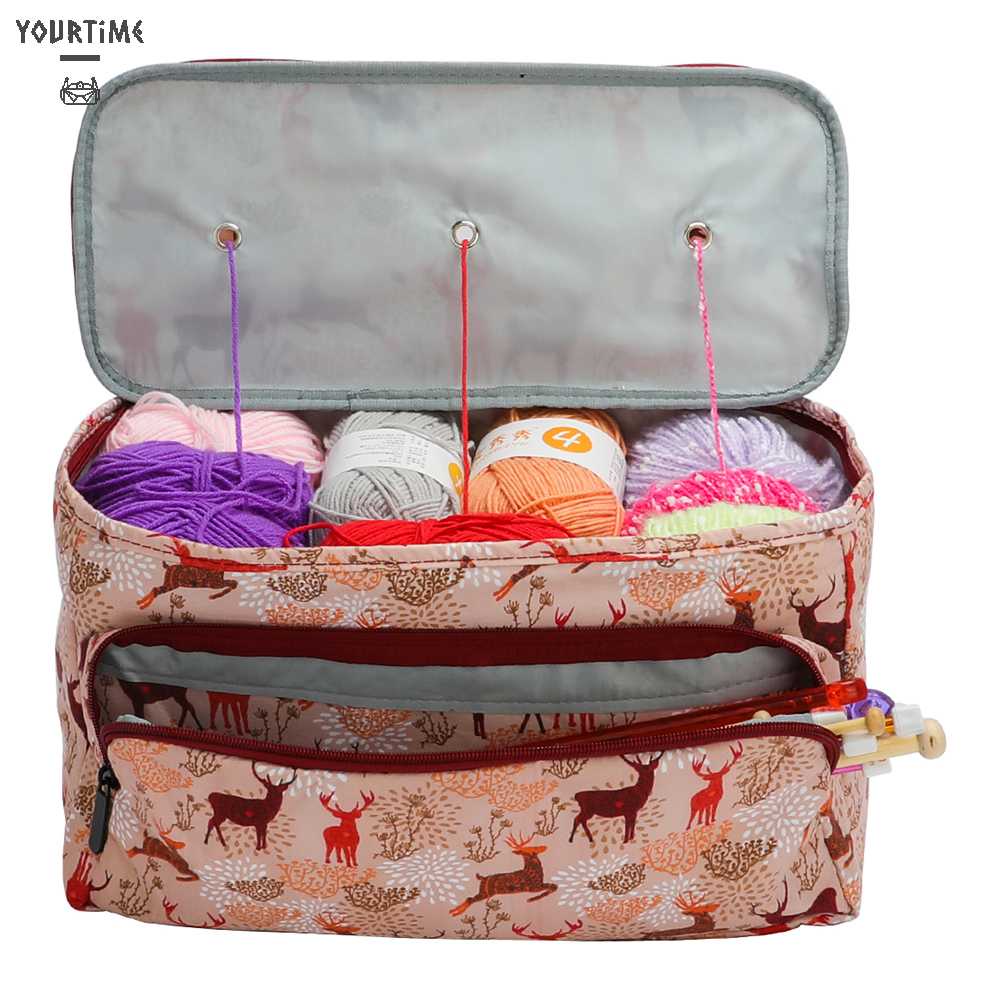 Túi Vải Oxford 600D Đựng Dụng Cụ Đan Len In Họa Tiết Xinh Xắn Tiện Dụng