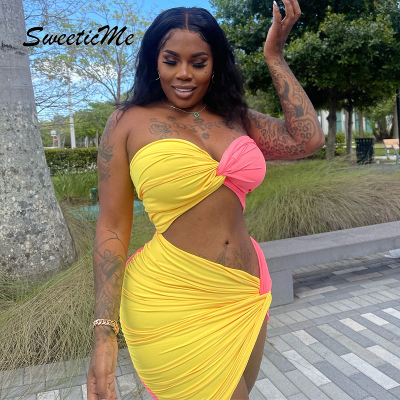 Set Áo Váy Ngắn Phối Màu Tương Phản Thời Trang Mới 2023 Cho Nữ