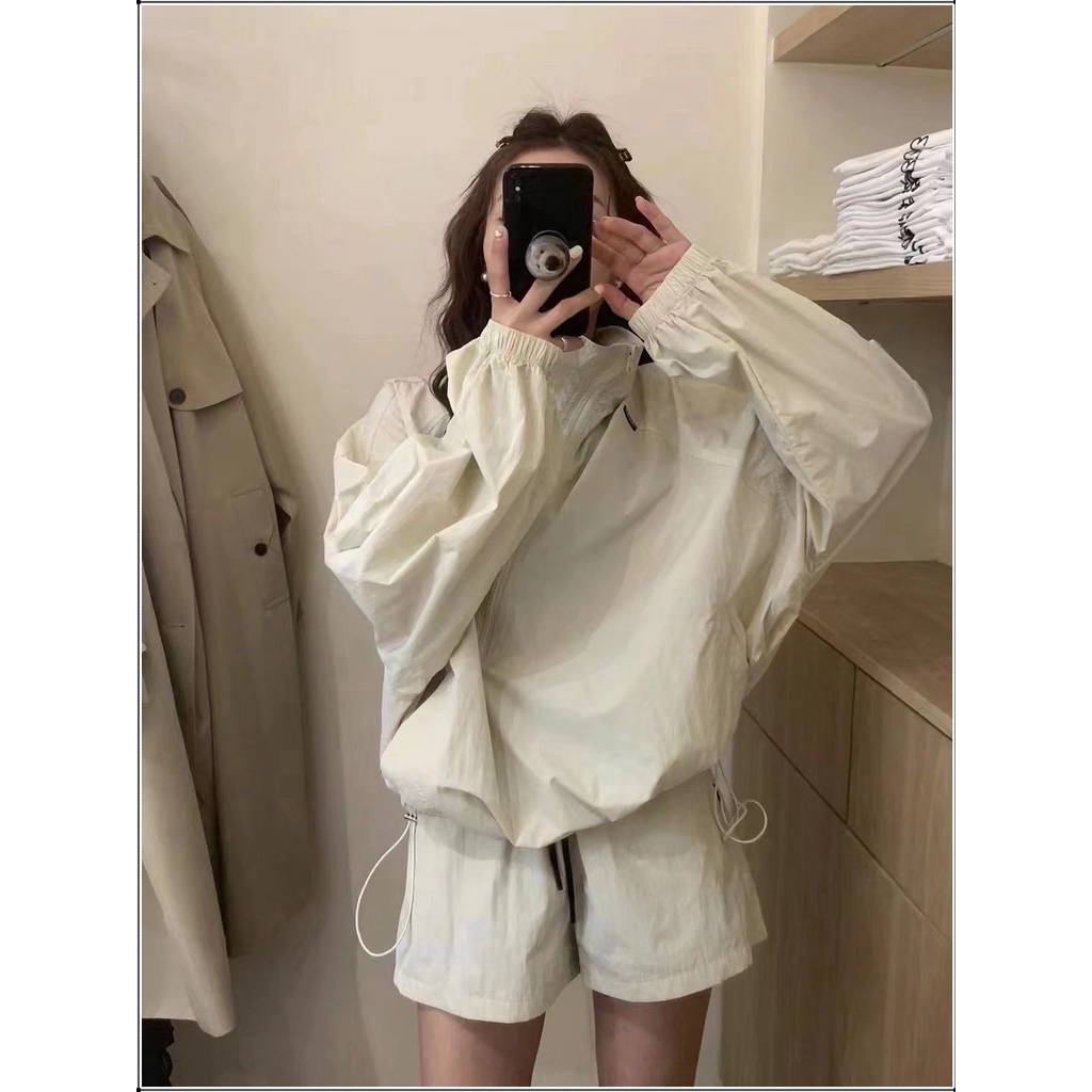 Set Áo Khoác Chống Nắng Dáng Rộng + Quần Short Thời Trang Hàn Quốc Cho Nữ