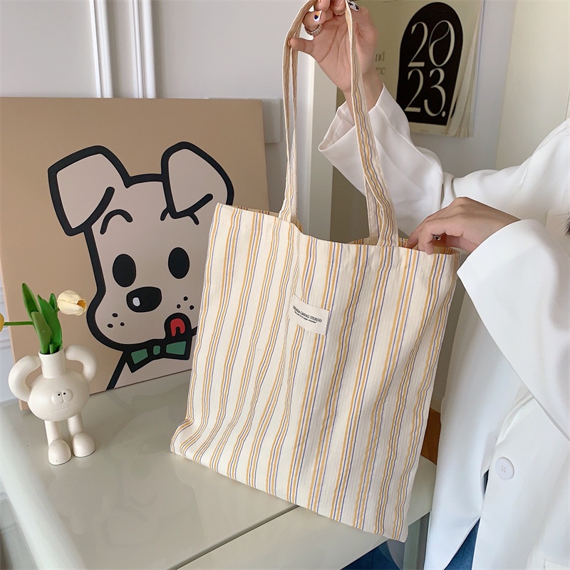 Túi Xách Vải Canvas Cỡ Lớn Kẻ Sọc Trẻ Trung Hợp Thời Trang Cho Bạn Gái