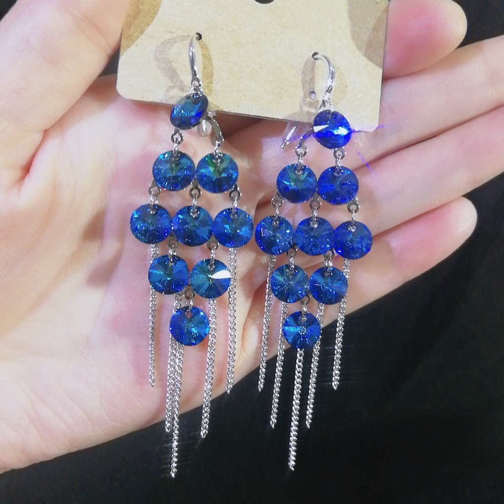 Bông Tai Dáng Dài Đính Pha Lê Thời Trang Hàn Quốc