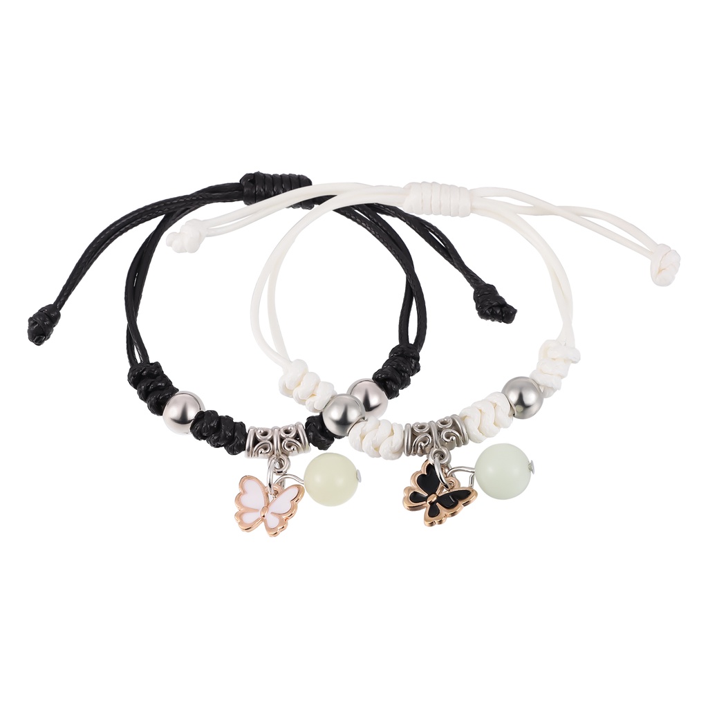 Ygt Set 2 Vòng Tay Dây Thừng Dạ Quang Hình Bướm Có Thể Điều Chỉnh Phù Hợp Làm Quà Trang Sức / Bạn