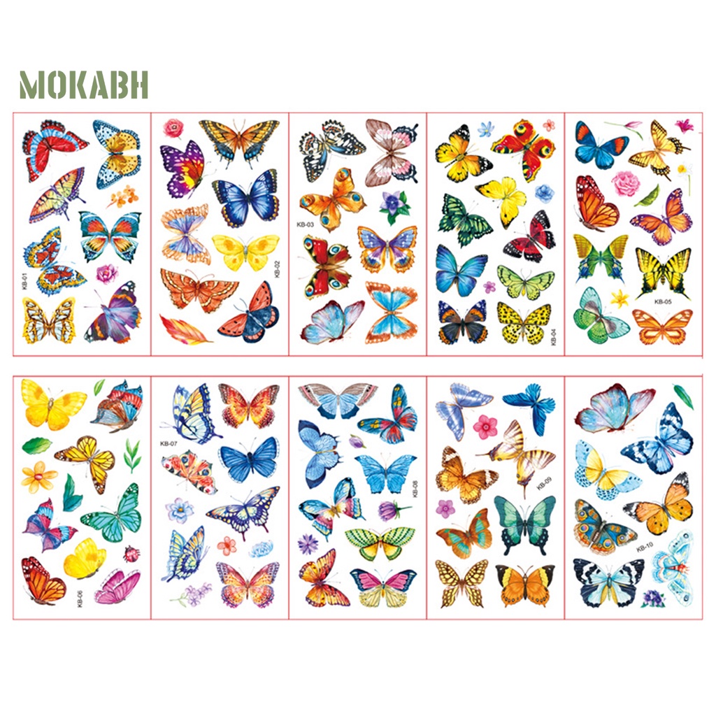 10 Hình Xăm Dán Họa Tiết Bướm Nhiều Màu Sắc Dùng Trang Trí Cơ Thể Tạm Thời