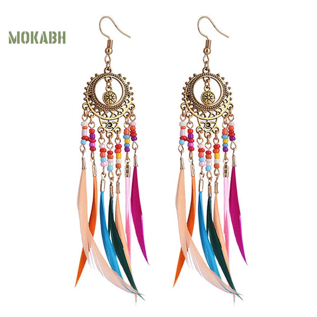 1 Đôi Bông Tai Hình Lông Vũ Nhiều Màu Sắc Phong Cách Bohemian
