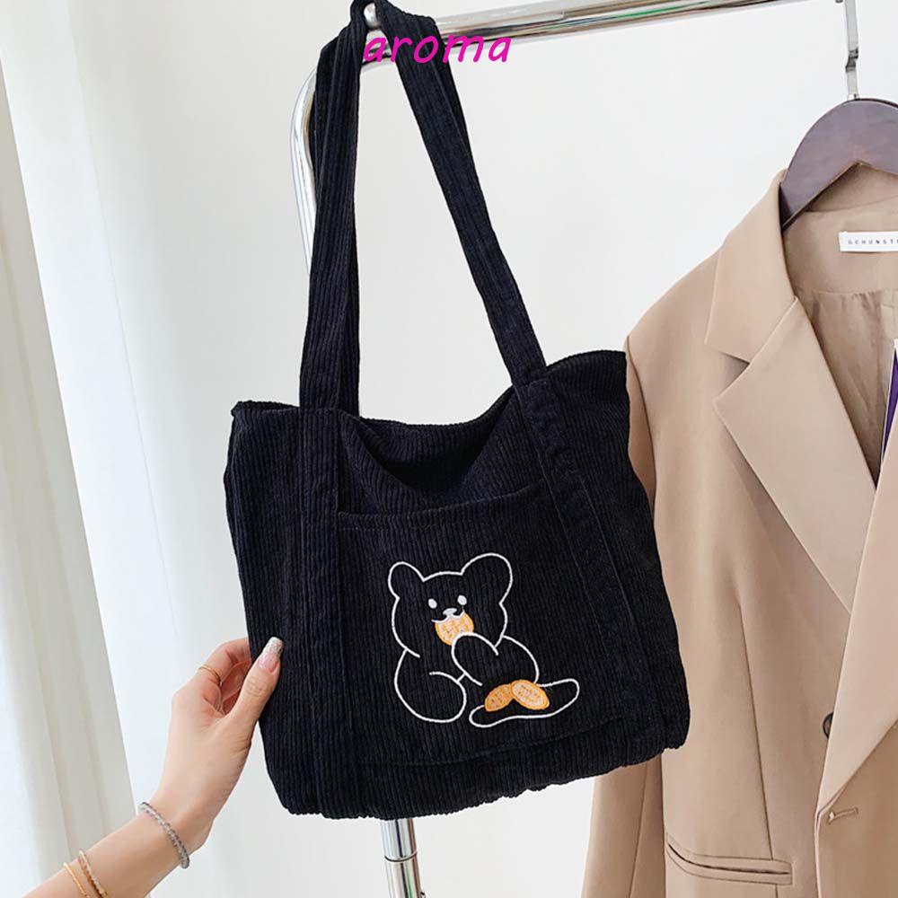 Túi Xách Tay Bằng Vải Nhung Kích Thước Lớn In Họa Tiết Gấu Hoạt Hình Dễ Thương Dành Cho Nữ