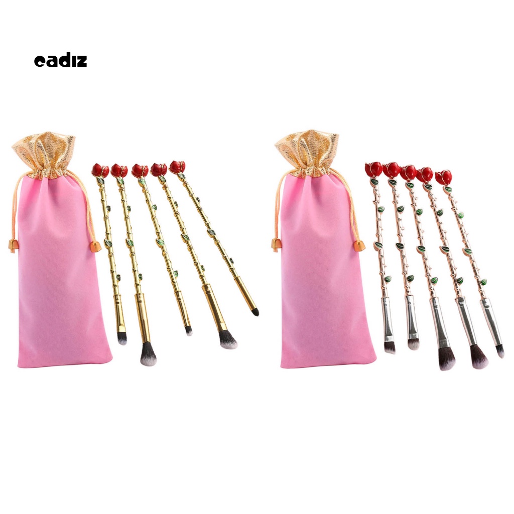 Bộ 5 Cọ Trang Điểm Chống Trượt Hình Hoa Hồng Dành Cho Nữ