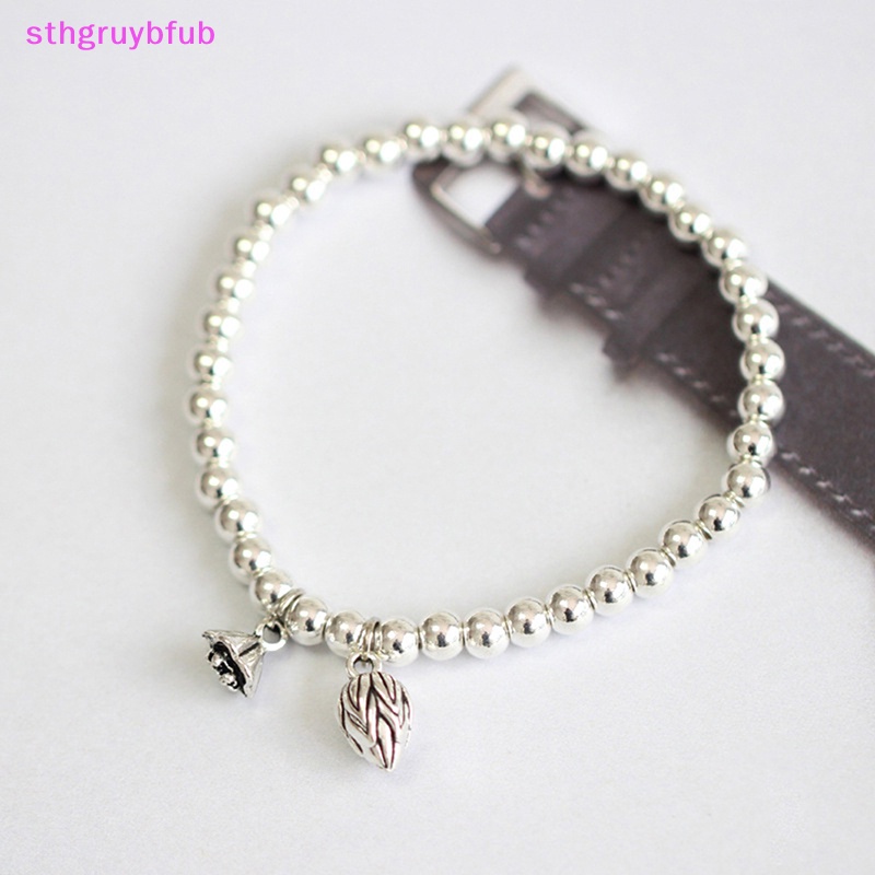 Vòng Tay Chuỗi Hạt Tròn Màu Bạc Đơn Giản Phong Cách Hip Hop Punk Thời Trang Cho Cặp Đôi