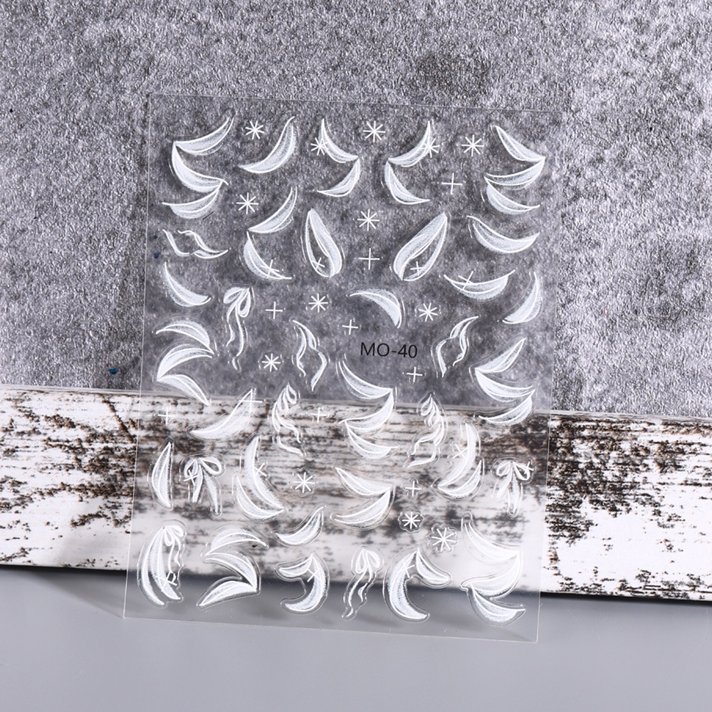 Miếng Dán Trang Trí Móng Tay Nghệ Thuật Họa Tiết Ruy Băng Trắng 5D Bằng Acrylic