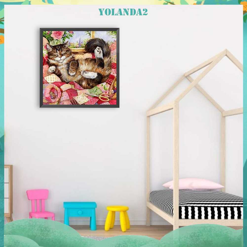 Tranh Đính Đá Kim Cương Toàn Bộ 5D DIY Hình Vẽ Mèo Trang Trí Nhà Cửa