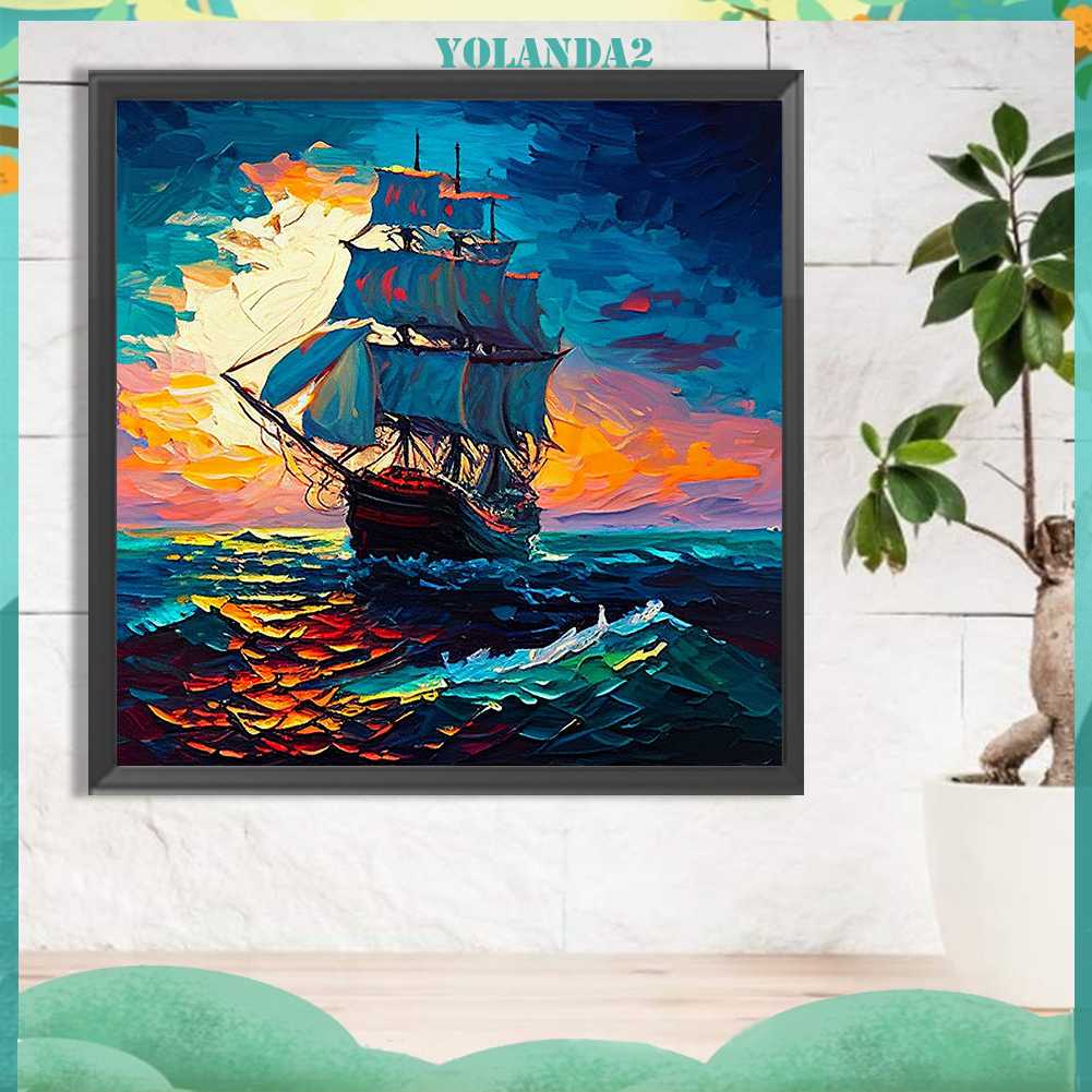Tranh Đính Đá Kim Cương Toàn Bộ 5D DIY Hình Vẽ Thuyền Buồm Trang Trí Nhà Cửa