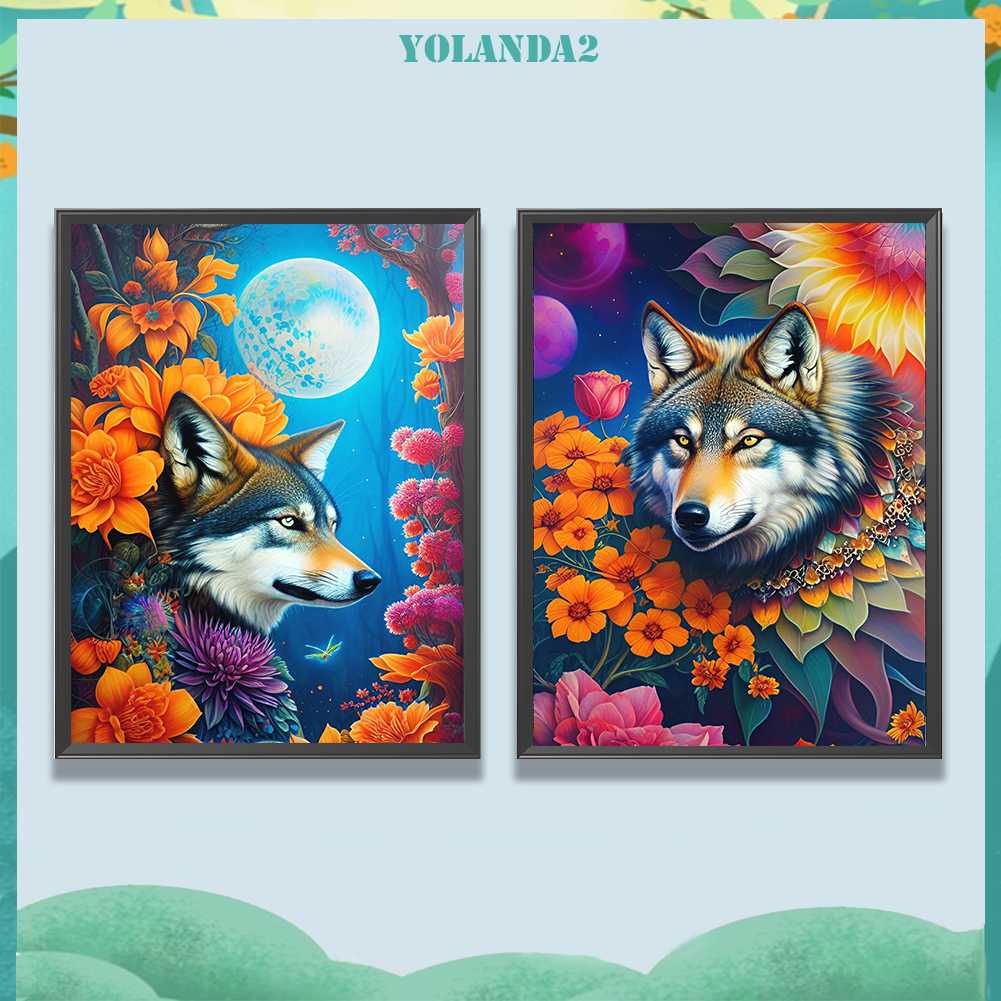 Tranh Đính Đá Kim Cương Toàn Bộ 5D DIY Hình Vẽ Sói Trang Trí Nhà Cửa