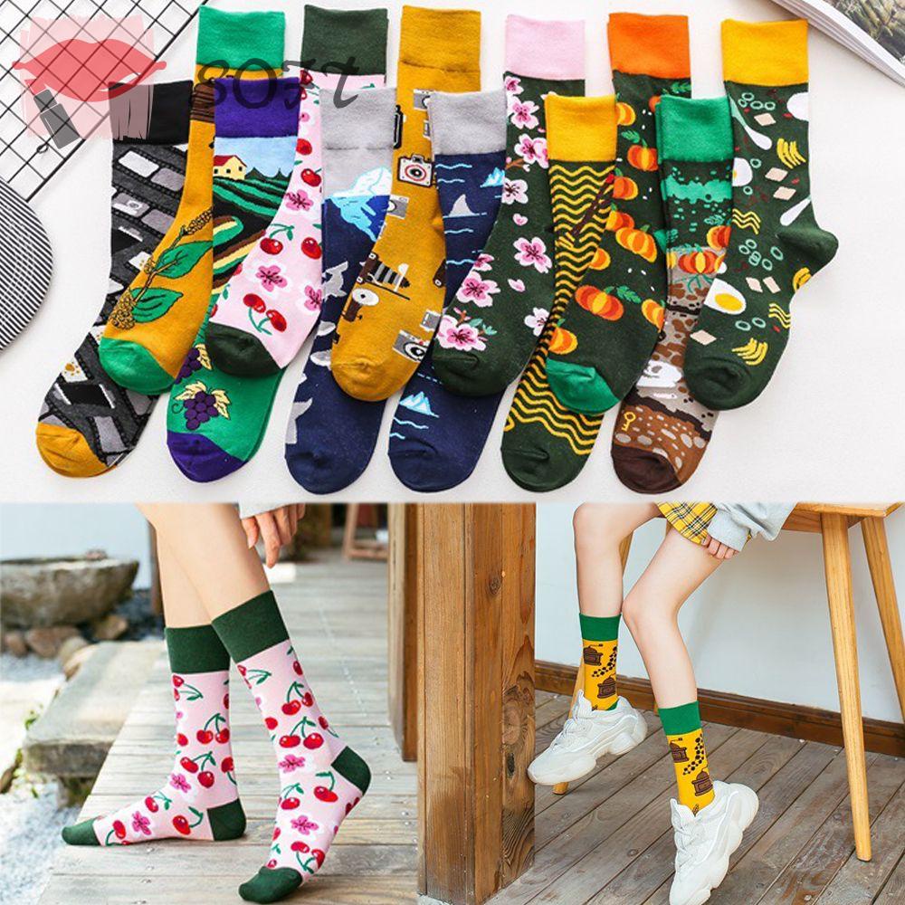 Vớ Cotton Họa Tiết Hoa Hoạt Hình Phong Cách Harajuku