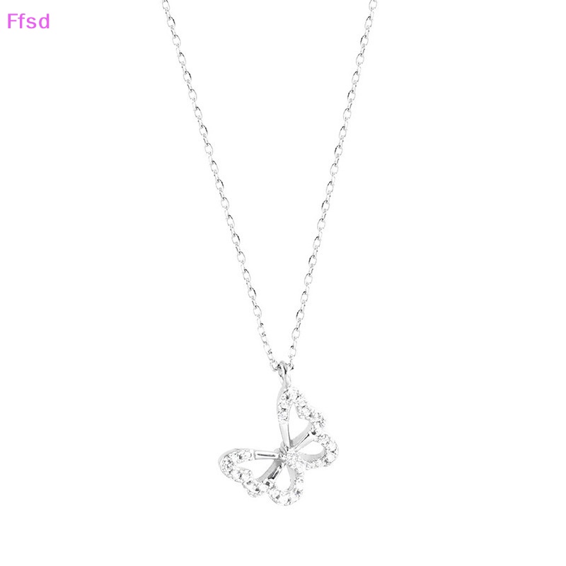 {Ffsd} Vòng cổ Bạc Mặt Hình Bướm Rỗng Đính Đá Zircon Đơn Giản Thời Trang Cho Nữ