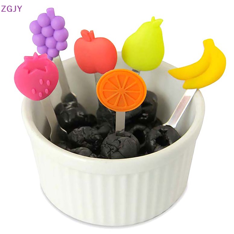 Nĩa Ăn Trái Cây Mini Bằng Thép Không Gỉ Và Silicon Mới