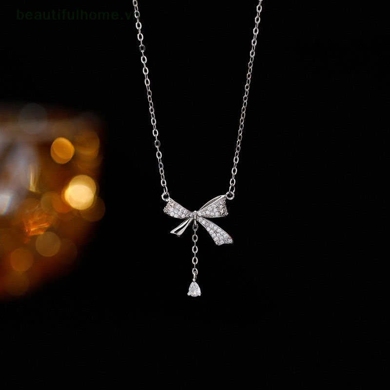 Dây Chuyền Mặt Nơ Tua Rua Đính Đá Zircon Thanh Lịch Thời Trang Hàn Quốc Cho Nữ [Beautyhome]