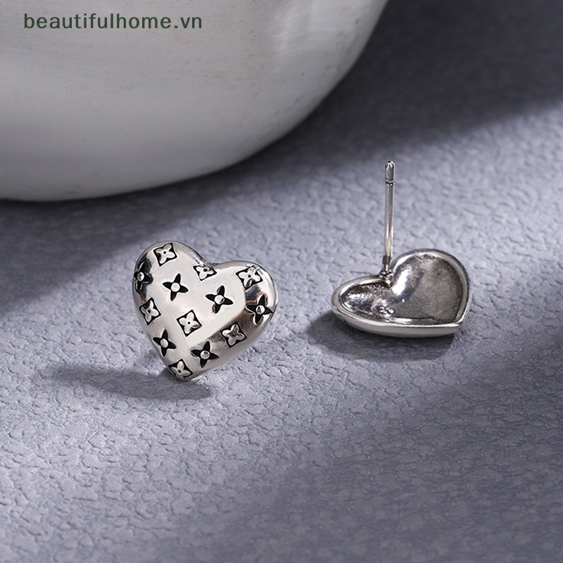1 Đôi Bông Tai Bạc 925 Hình Trái Tim / Ngôi Sao / Hoa Phong Cách Vintage Thời Trang