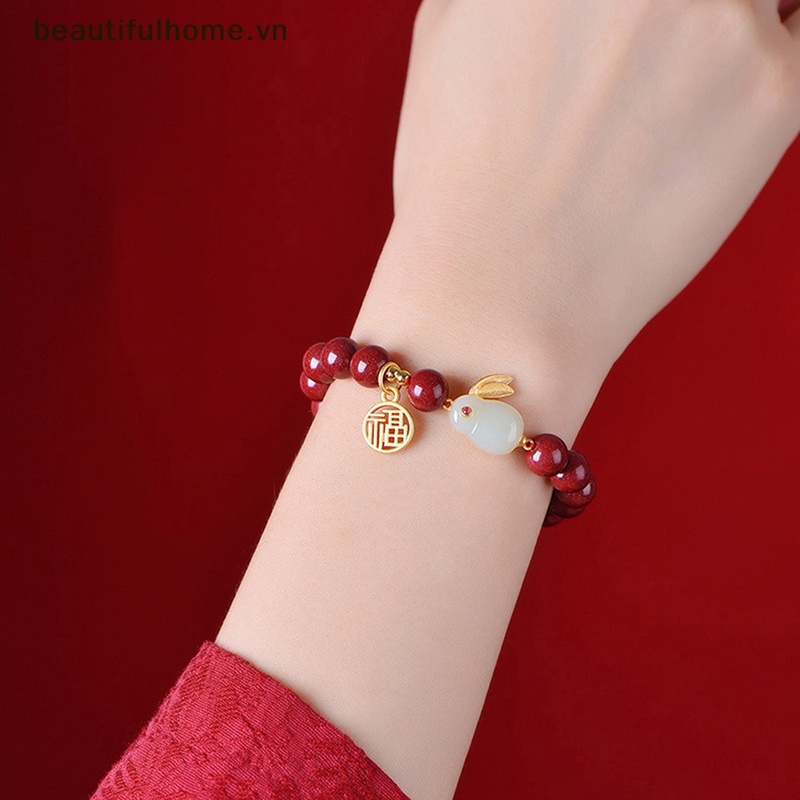 [beautifulhome] Vòng Tay Hình Thỏ Cinnabar May Mắn Sáng Tạo Thời Trang Vintage Làm Thủ Công Cho Nữ [beauty]