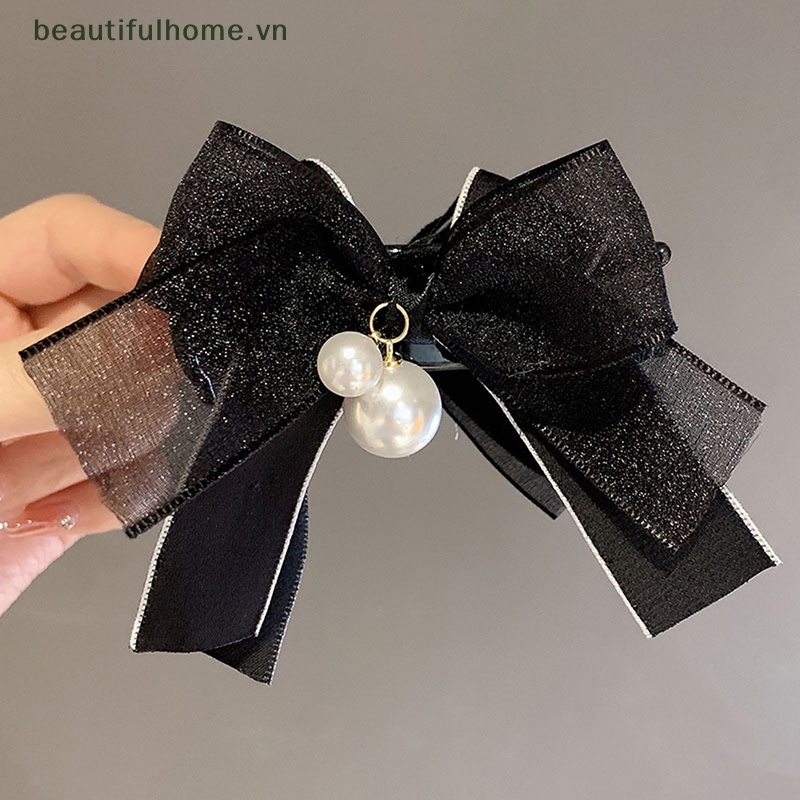 Kẹp Tóc Nơ Ren Đính Ngọc Trai Phong Cách Hàn Quốc Thời Trang Cho Nữ