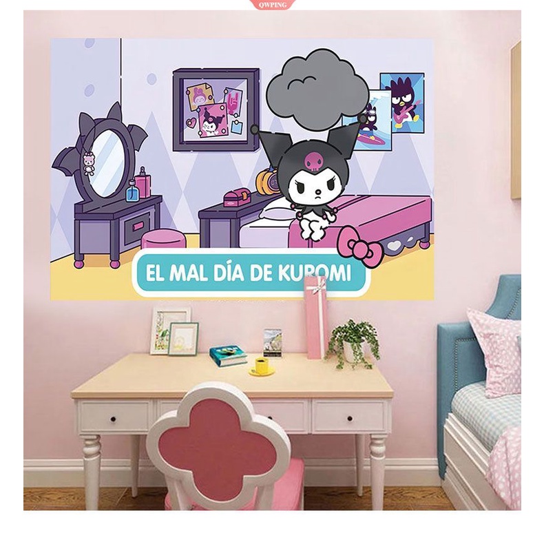 Giấy Dán Tường Tự Dính Chống Nước In Hình Kuromi Hoạt Hình Dễ Thương Trang Trí Phòng Ngủ