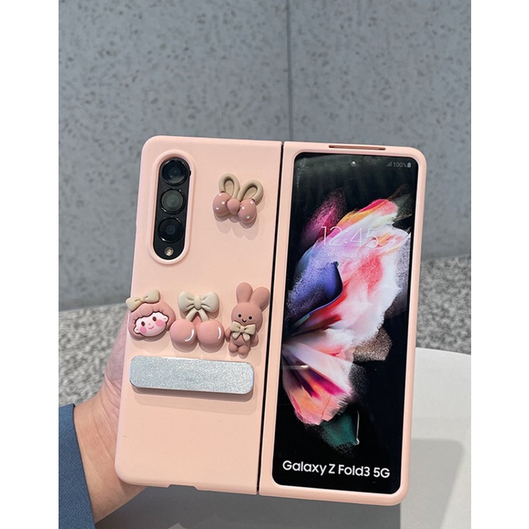 Bao Da Điện Thoại Mặt Nhám Kèm Giá Đỡ Họa Tiết Hoạt Hình Dễ Thương Dành Cho samsung galaxy z fold 5 4 3 2 5g Ốp