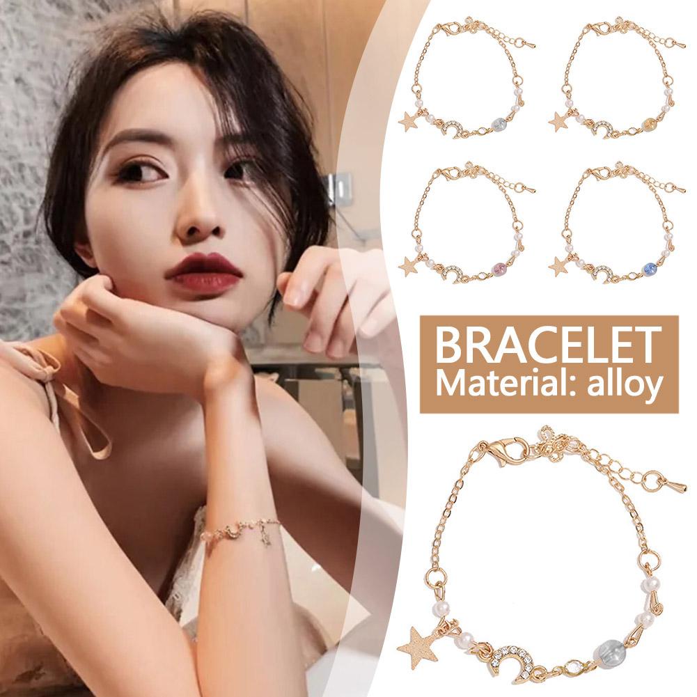 Vòng Tay Nữ Đính Đá Zircon Giả Ngọc Trai Và Ngôi Sao Thời Trang G1G0