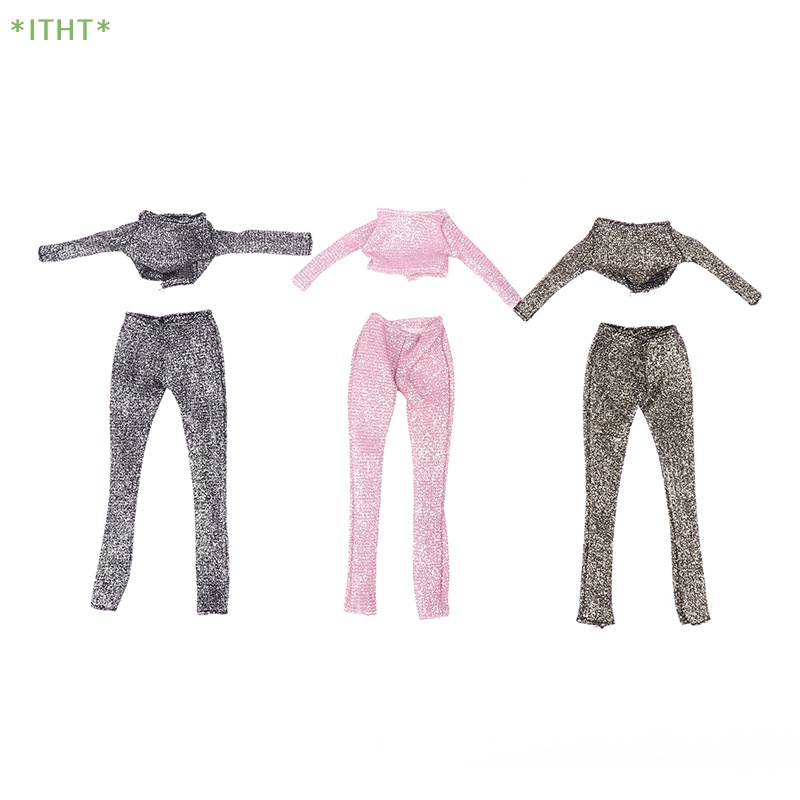 Bộ Áo Thun Tay Dài + Quần Dài Màu Hồng Lấp Lánh Dành Cho Búp Bê Mới