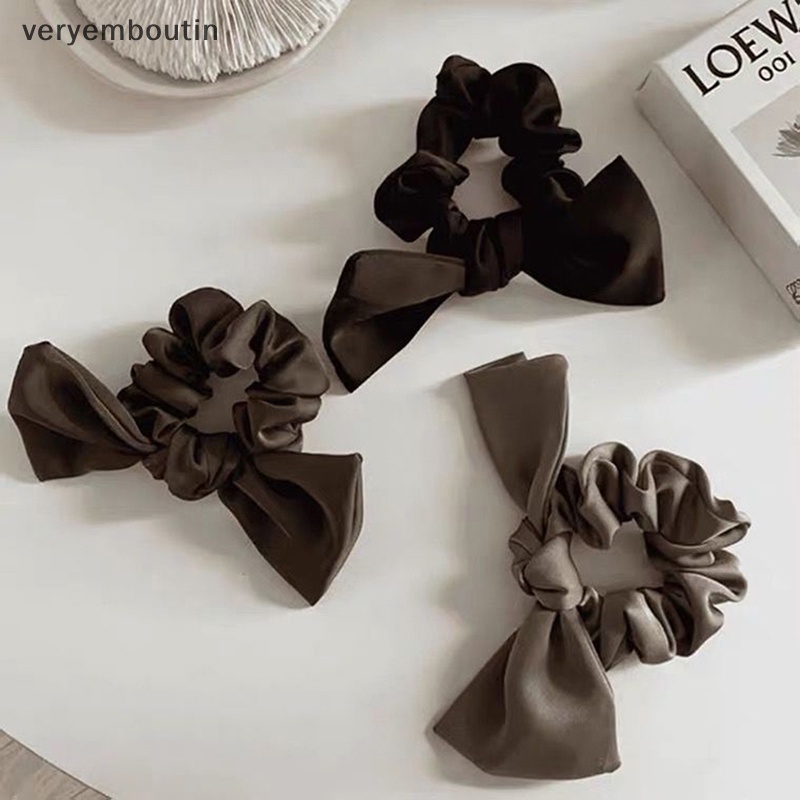 Băng Đô Cài Tóc Co Giãn Màu Trơn Đính Nơ Đen Thời Trang Cho Nữ