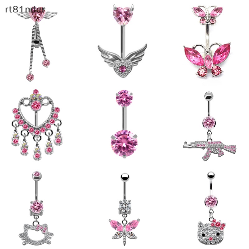 Rt Khuyên Rốn Bằng Thép Không Gỉ Hình Trái Tim / Bướm Màu Hồng Thời Trang Cho Nữ n