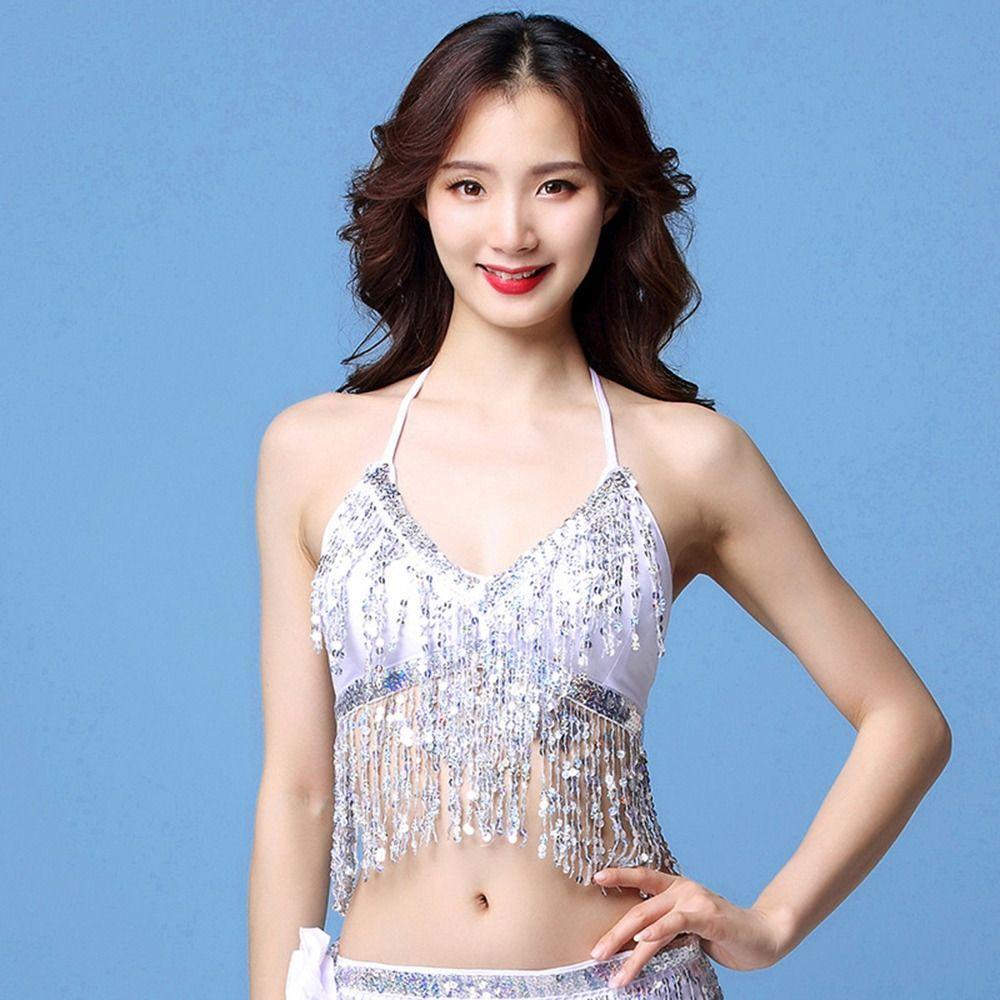 Áo Ngực Hai Dây Tua Rua Đính Kim Sa Bằng Polyester Dành Cho Nữ Biểu Diễn Múa Bụng