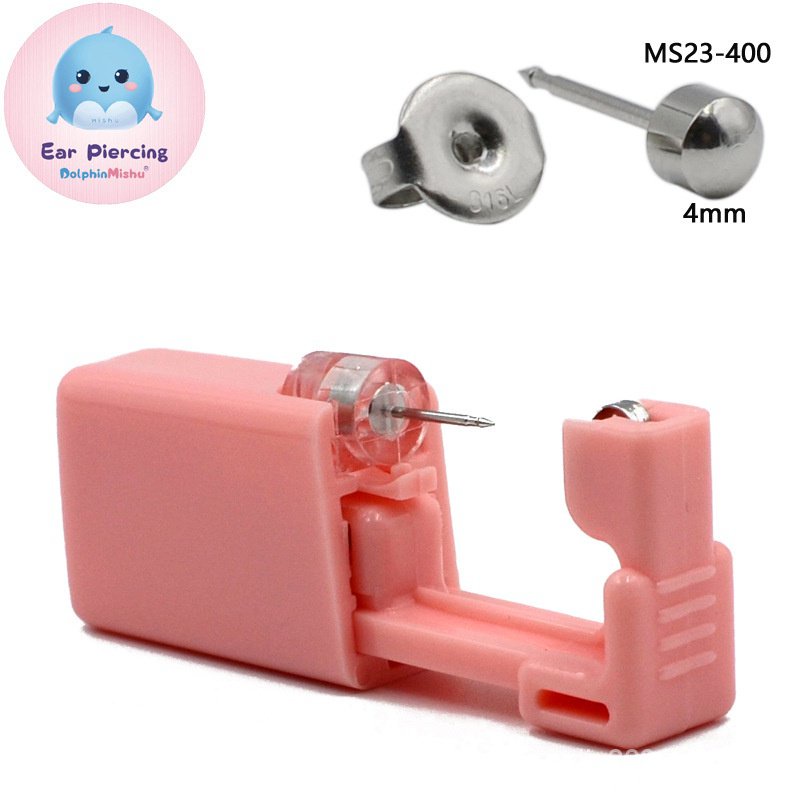 Set 2 Súng Bấm Lỗ Tai Dùng Một Lần Hình Hoa Màu Hồng 316L