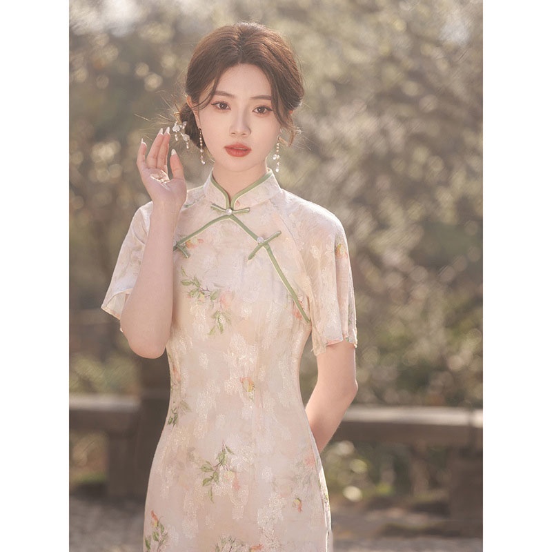 Sườn Xám Họa Tiết Hoa Phong Cách Trung Quốc Cổ Điển Thời Trang Mùa Hè 2023 Mới Cho Nữ Size S Đến XXL