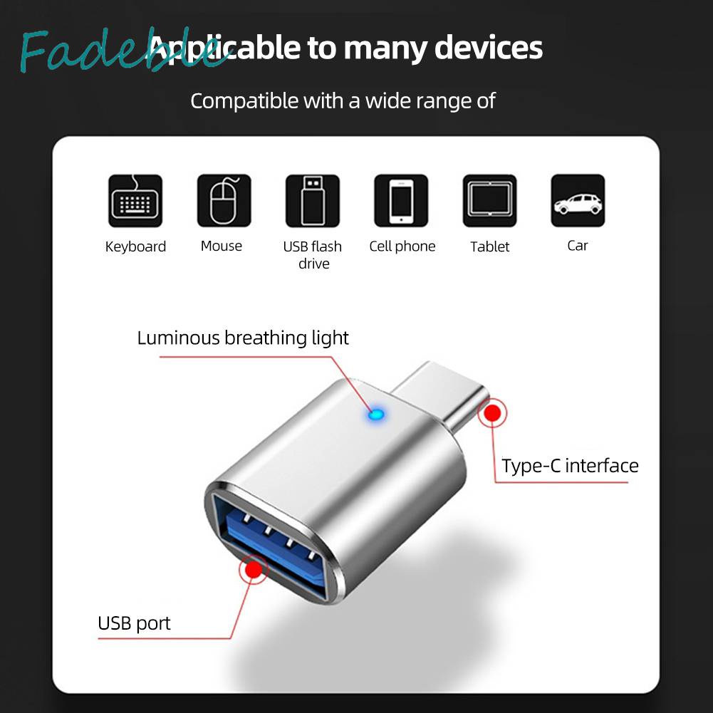 Bộ Chuyển Đổi Sạc Nhanh Type-C Sang USB OTG 3A Có Đèn LED Báo Hiệu