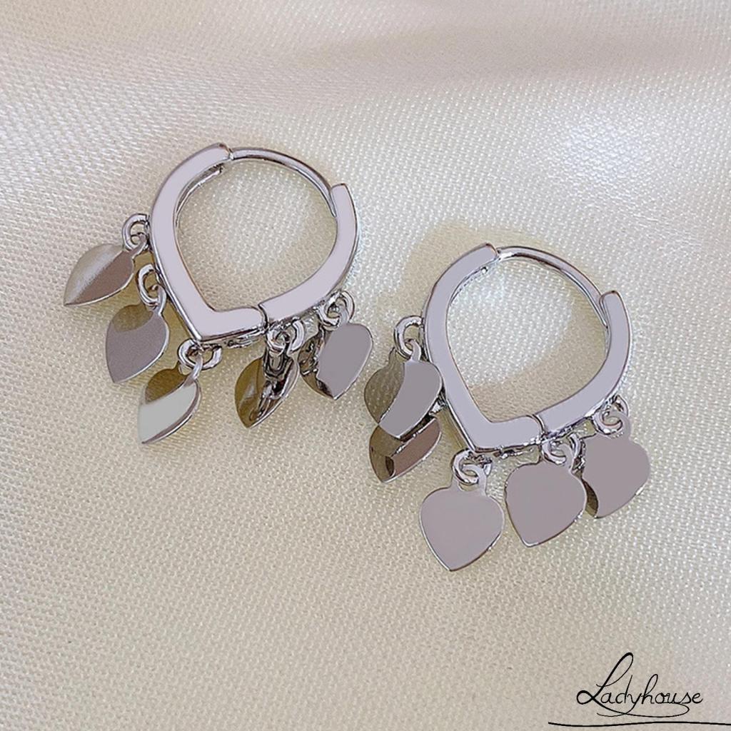 Bông Tai Dáng Dài Hình Trái Tim Thời Trang Dễ Thương Cho Nữ