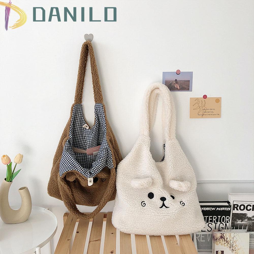 1 Túi Xách Tote DANILO Phủ Bông Mềm Thêu Hình Đáng Yêu Dành Cho Nữ
