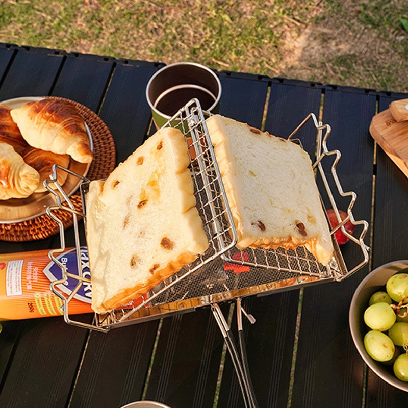 QQ Vỉ Nướng BBQ Bằng Thép Không Gỉ Thiết Kế Nhỏ Gọn Tiện Dụng Cho Cắm Trại