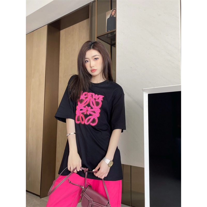 LOEWE Áo Thun L-O88E- Áo Thun Tay Ngắn Cổ Tròn Họa Tiết Thêu Dạ Quang Thời Trang Cho Nam Và Nữ