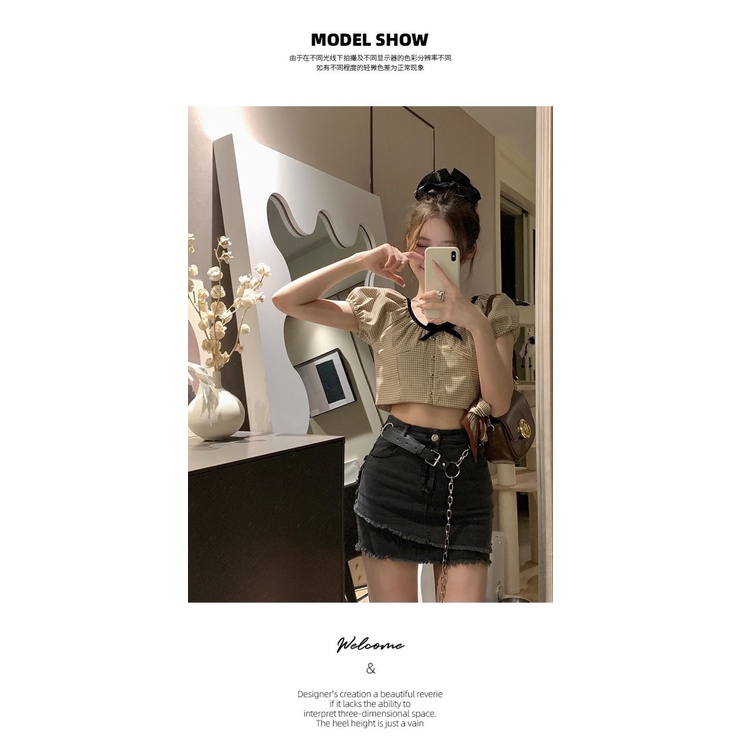 [Miniskirt] Chân Váy Denim Ngắn Lưng Cao Phối Sờn Phong Cách Mỹ Ngọt Ngào Dễ Phối Đồ Nóng Bỏng Cho Nữ