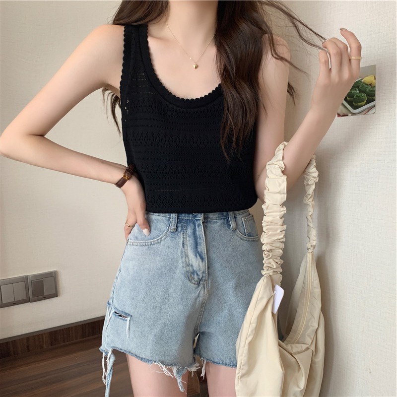 Áo Dệt Kim Sát Nách Dáng Ngắn Thời Trang Mùa Hè Cho Nữ