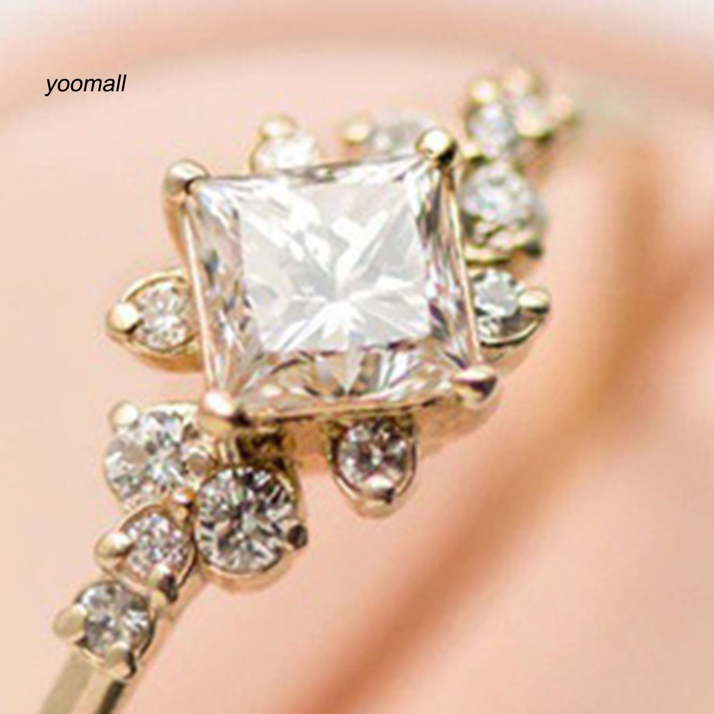 Nhẫn Cưới Mặt Vuông Đính Đá Zircon Thanh Lịch Cho Nữ