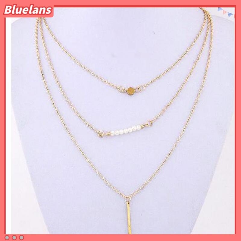 [BLS] Vòng cổ Ba Lớp Ngọc Trai Với Chuỗi Xương Ngắn Đính Kim Sa