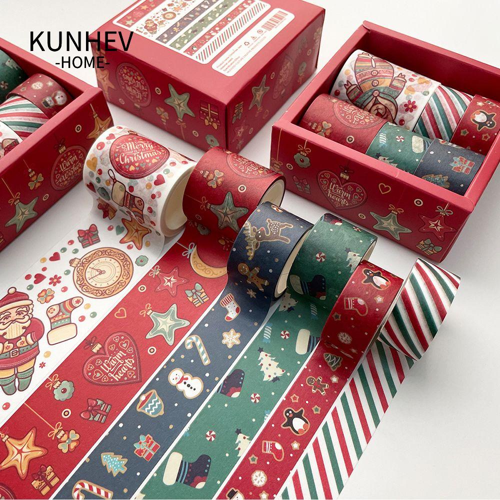 KUNHEV Bộ 6 Cuộn Băng Keo Washi In Họa Tiết Giáng Sinh Dễ Thương Dùng Trang Trí DIY