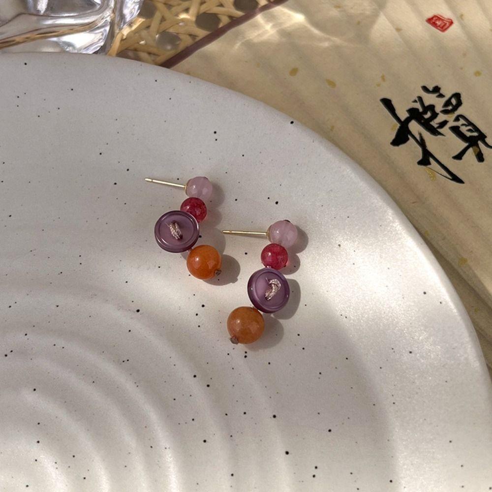 Khuyên Tai Tròn Đính Hạt Nhiều Màu Phong Cách Bohemia Hàn Quốc