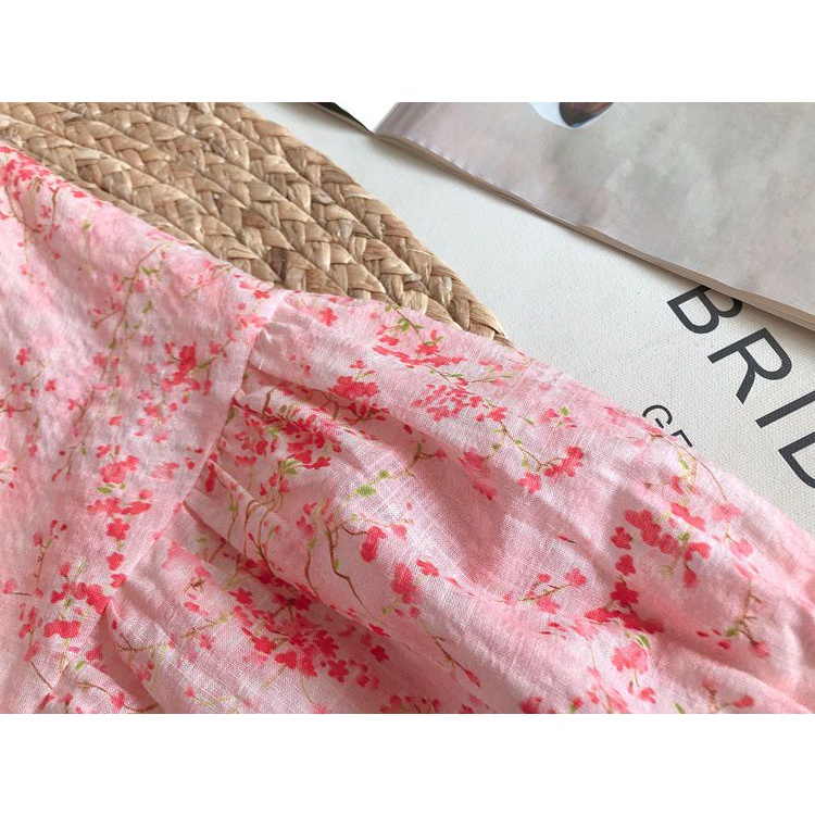 Áo Sơ Mi Vải Lanh cotton Tay Phồng Cổ Búp Bê Họa Tiết Hoa Ngọt Ngào Thời Trang Hàn Quốc