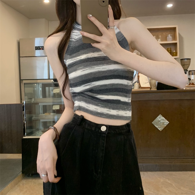 Nzn Áo crop Top Hai Dây Ôm Dáng Họa Tiết Kẻ Sọc Tương Phản Thời Trang Mùa Hè Mới