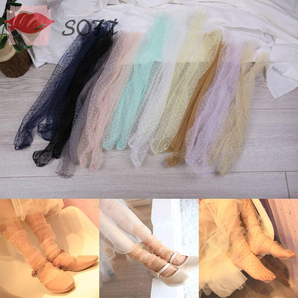 Vớ Công Chúa Vải Tuyn Phối Ren Chấm Bi Thoáng Khí Thời Trang Cho Nữ