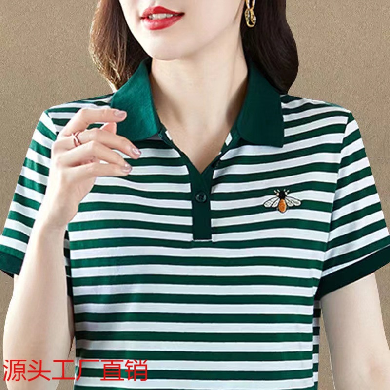 Áo phông ngắn tay cỡ lớn cổ bẻ áo mẫu mới cho nữ rộng rãi cho mẹ già vừa giảm tuổi cho nữ