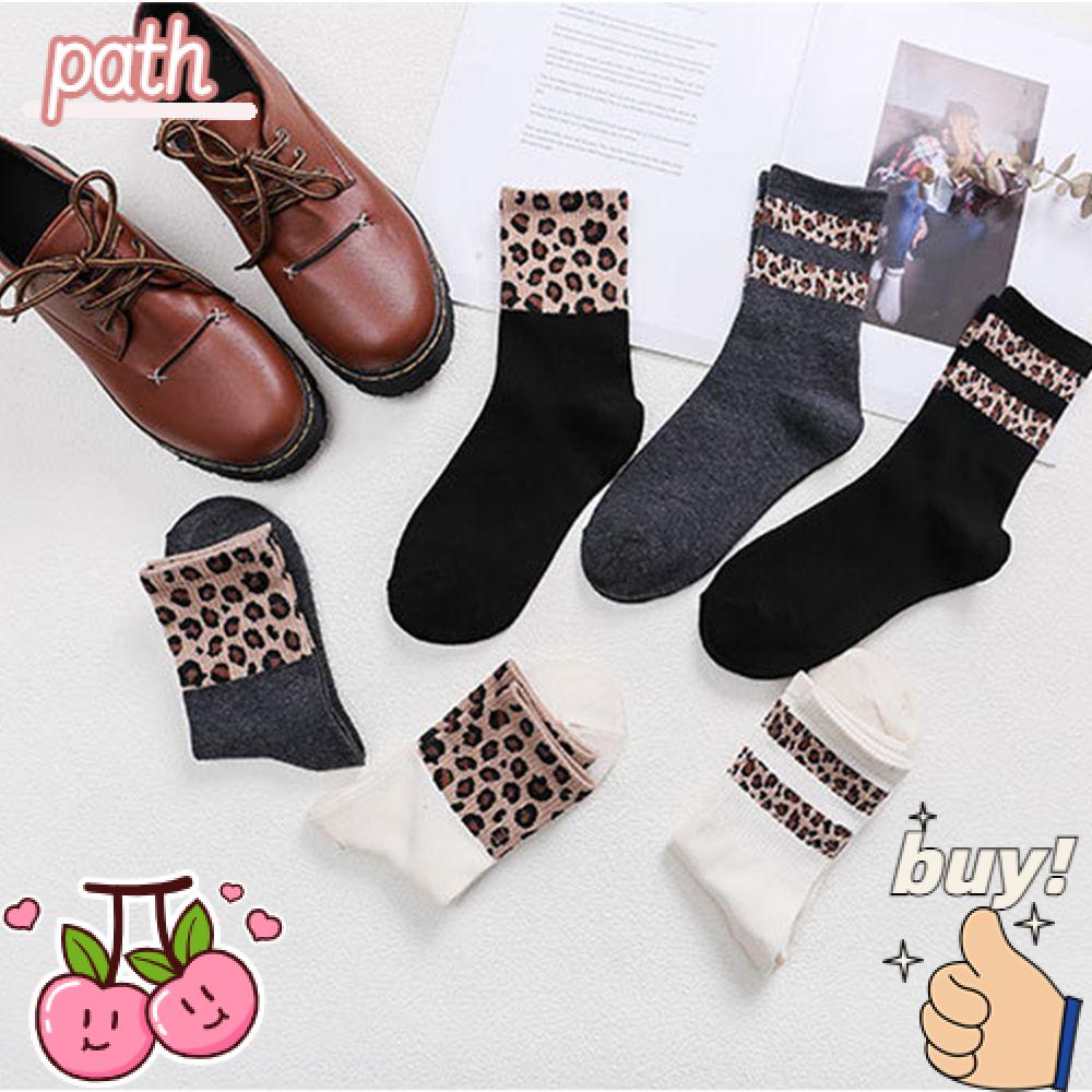 PATH Đôi Vớ Giữ Ấm Thoáng Khí In Họa Tiết Da Báo Phong Cách Cổ Điển
